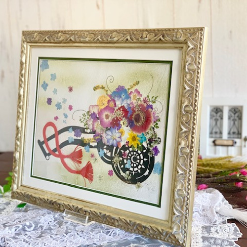 豪華なお花の御所車 押し花アート額03 その他アート 神戸六甲 豪華なお花の御所車 押し花アート額03 その他アート 神戸六甲