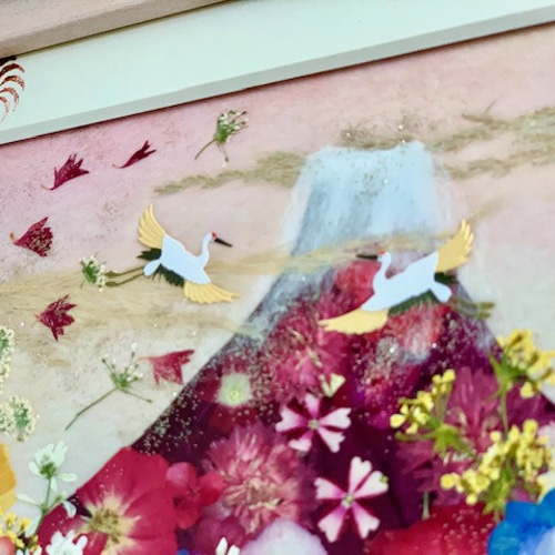 縁起の良い幸運の赤富士風水額 押し花アート12 その他アート 神戸六甲