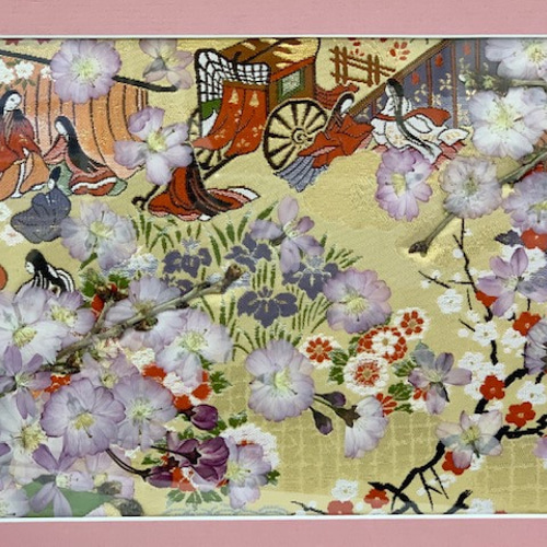 遥か平安の世に誘う万葉桜 押し花額 その他アート 神戸六甲 優花