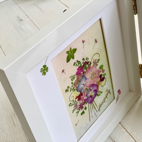 ハンドメイド 押し花 額 3D押し花額 ハートスクエア Mサイズ / ハッピーフラワー