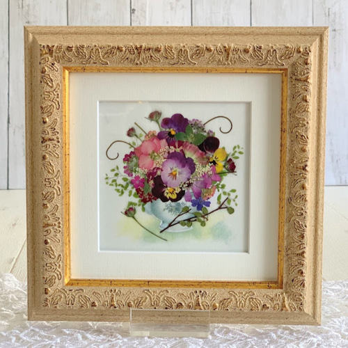 押し花額 押し花 押し花額 押し花アート アジサイ 紫陽花 水彩 ブルー系