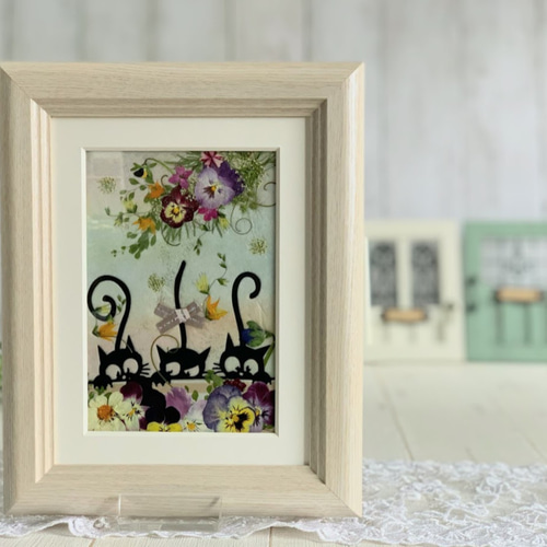 ネコ好きなお母さんにもにぴったり！黒猫さん押し花額01 その他  