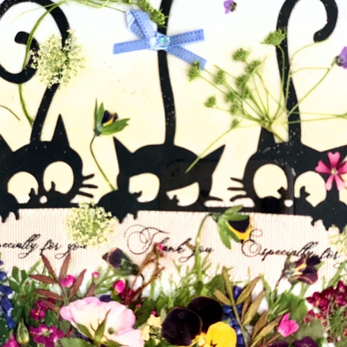 ネコ好きなお母さんにもにぴったり！黒猫さん押し花額02 その他アート
