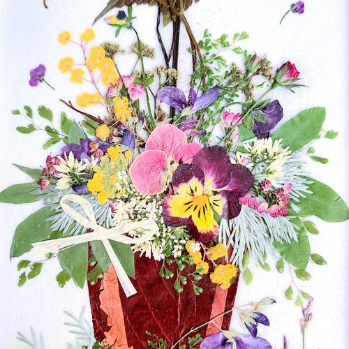 ピンクの押し花トピアリー 押し花アート額 ボタニカル その他