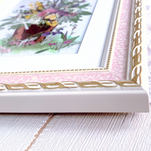 押し花アート✿トピアリー✿押し花額 インテリア雑貨 花 絵画 アート 額装 ピンクの押し花トピアリー 押し花アート額 ボタニカル その他
