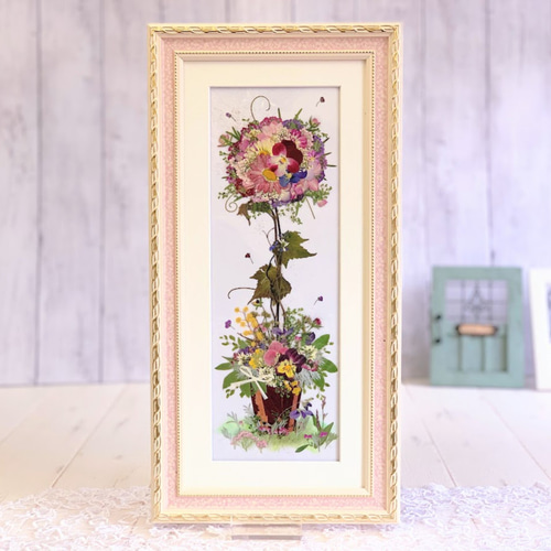 押し花アート♡トピアリー♡押し花額 インテリア雑貨 アート 花 絵画 額装 押し花アート✿トピアリー✿押し花額 インテリア雑貨 花 絵画