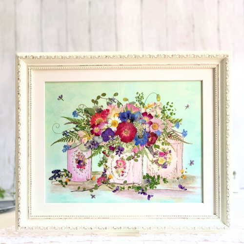 【在庫有】 お花いっぱい！華麗で豪華な押し花デザインアート額 その他 絵画