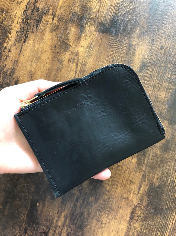 軽くて薄いコンパクトなleather wallet    black/brown 2枚目の画像