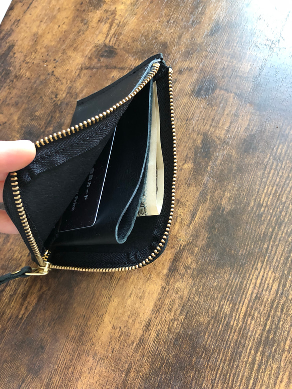 軽くて薄いコンパクトなleather wallet    black/brown 3枚目の画像