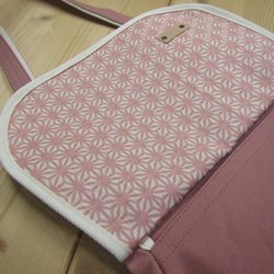 zn-D 京都ちどりかばん 帆布製 ミニショルダーバッグ 雑嚢 桜/麻の葉 5枚目の画像