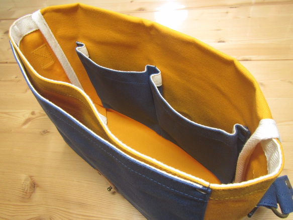 ZN-B5京都曲折包帆布單肩包M尺寸芥末/藍兩種色調 第2張的照片