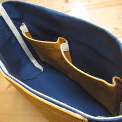 ZN-B5京都曲折包帆布單肩包M號藍色/芥末雙色調 第2張的照片