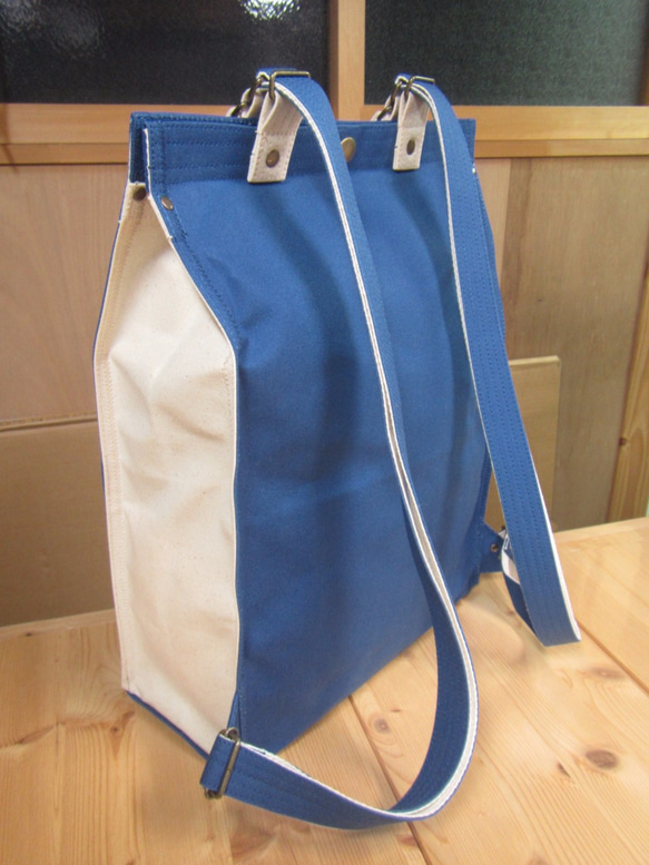 rs-2b京都Chidori包背包，方形帆布藍色和雙色調形成 第6張的照片