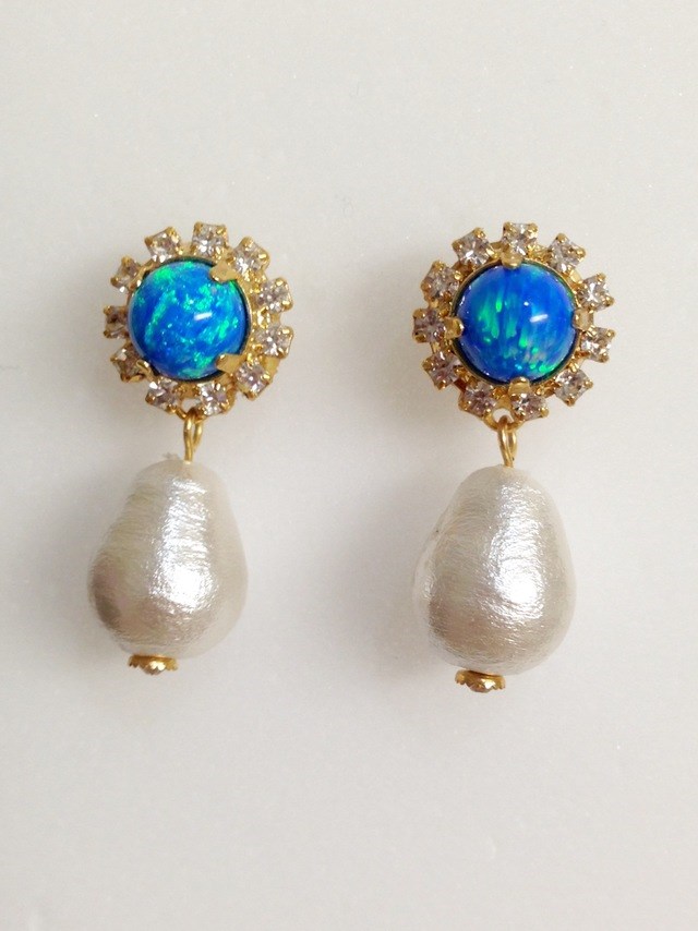 日本の技術の地球色オパール×揺れる雫コットンパールのチタンポストピアス 京都オパール  アレルギー配慮 送料無料 4,814円