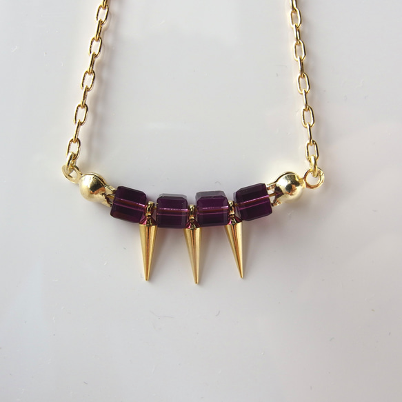 Swarovski studs necklace. PURPLE(No.58) 2枚目の画像