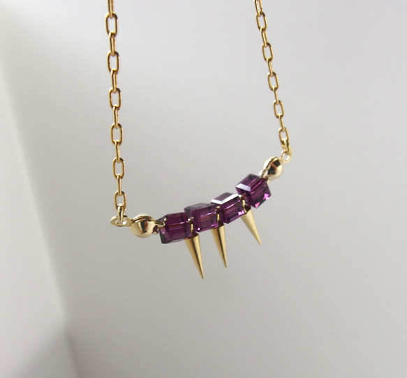 Swarovski studs necklace. PURPLE(No.58) 3枚目の画像