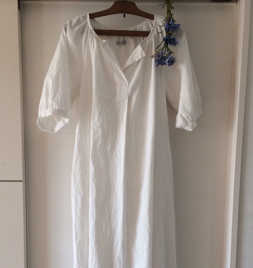 ソフト綿麻のぽてっと、すっきりワンピース  ホワイト