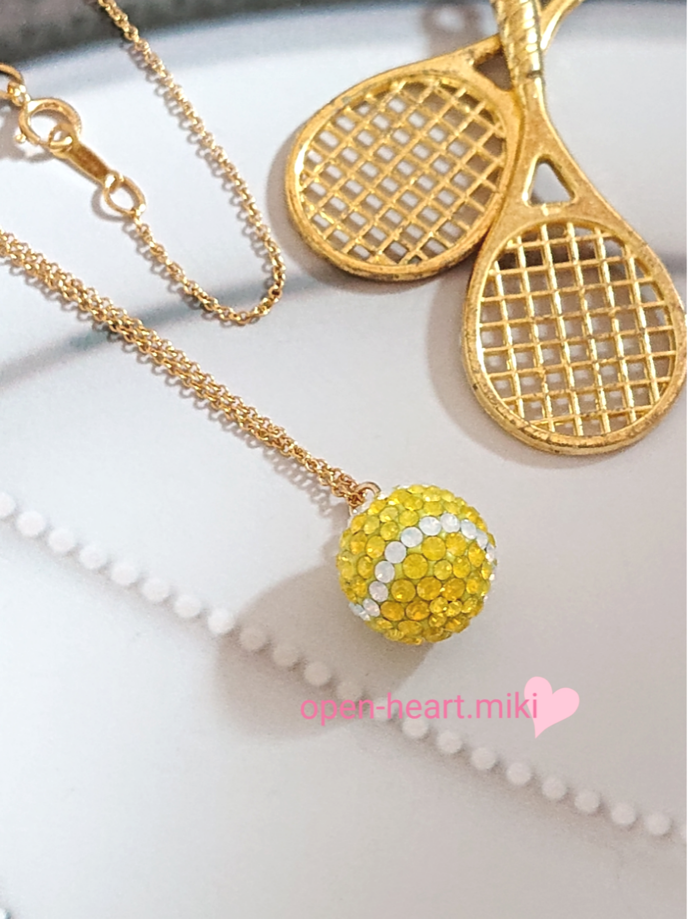 再再再再再再販✨【送無】14kgfネックレス☆グルーデコ ☆ テニスボール  ☆スワロフスキー®クリスタル☆