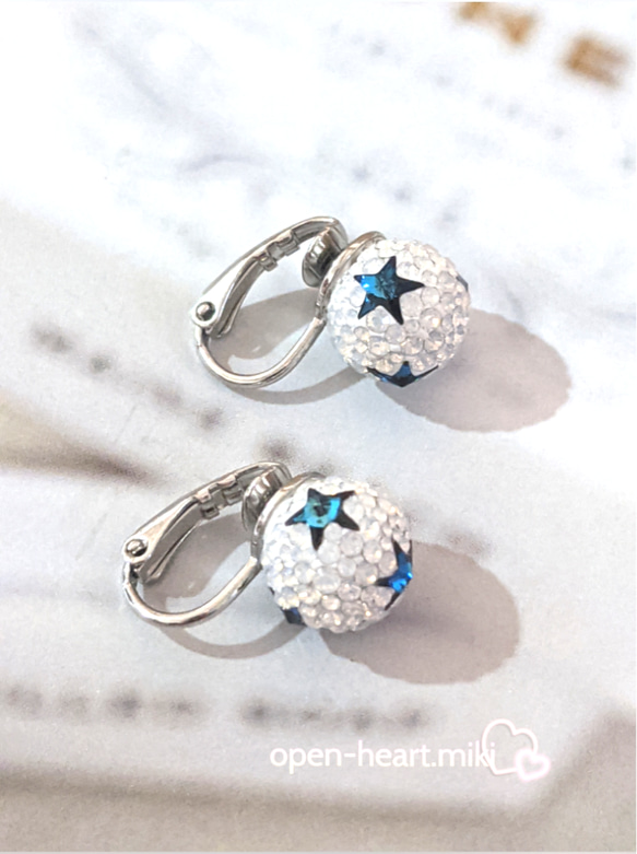 再再販✩.*【送無】グルーデコ ピアス✨星&ホワイトオパール✨スワロフスキー®クリスタル✴ 4枚目の画像