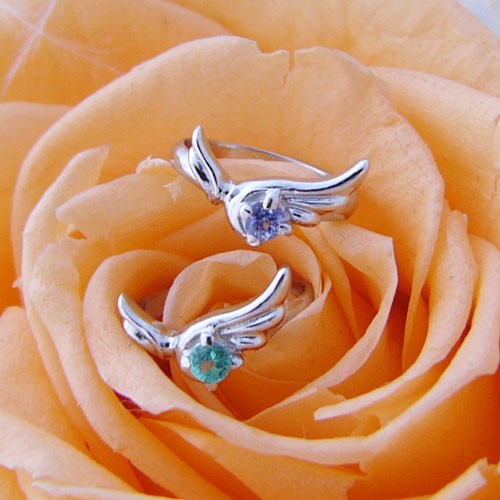 ご出産のお祝いにベビーリング【羽根/シルバー/天然石】