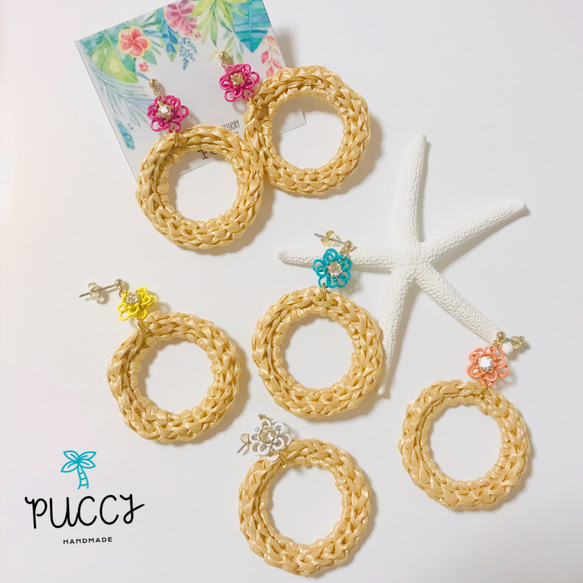 手編み✳︎ラタン風ピアス ピアス（フープ） pucci 通販｜Creema 