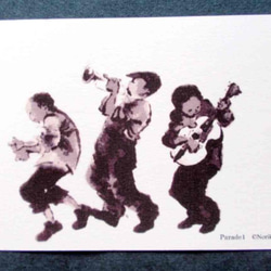 音楽（ジャズ）墨絵ポストカード4枚セット その他アート ばー