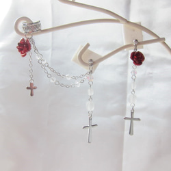 薔薇と十字架のイヤーカフ＆ピアスのセット 2枚目の画像