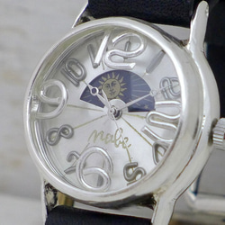 "On Time-SV-S&M" Sun&Moon Silver32mm 手作り腕時計 [214BSV-S&M] 2枚目の画像