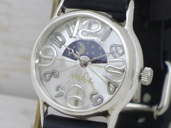 "On Time-SV-S&M" Sun&Moon Silver32mm 手作り腕時計 [214BSV-S&M] 4枚目の画像
