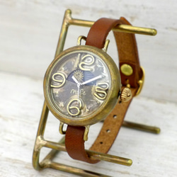 Sun &amp; Moon 手鍊款式型號 33 毫米黃銅腳背圓形男孩尺寸 Komi 錶盤手工手錶 [378S &amp; M] 第1張的照片