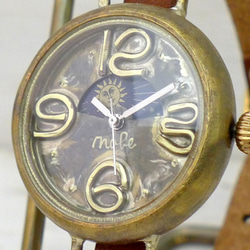 Sun &amp; Moon 手鍊款式型號 33 毫米黃銅腳背圓形男孩尺寸 Komi 錶盤手工手錶 [378S &amp; M] 第2張的照片