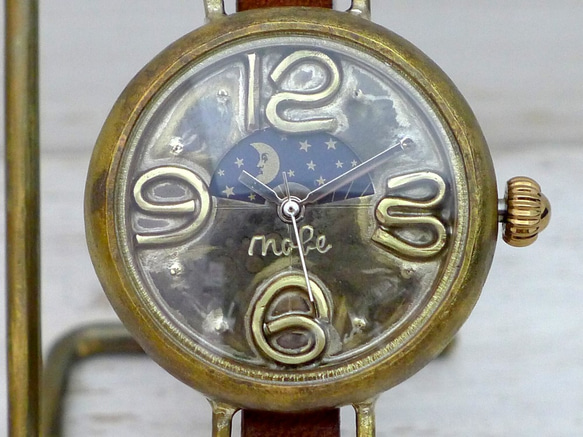 Sun &amp; Moon 手鍊款式型號 33 毫米黃銅腳背圓形男孩尺寸 Komi 錶盤手工手錶 [378S &amp; M] 第5張的照片