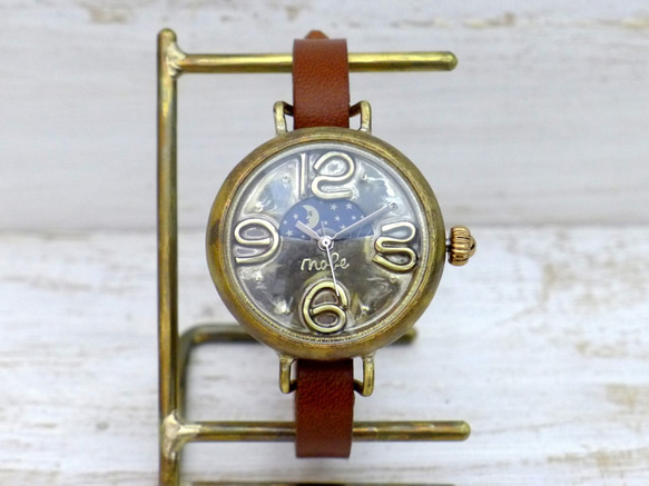 Sun &amp; Moon 手鍊款式型號 33 毫米黃銅腳背圓形男孩尺寸 Komi 錶盤手工手錶 [378S &amp; M] 第6張的照片