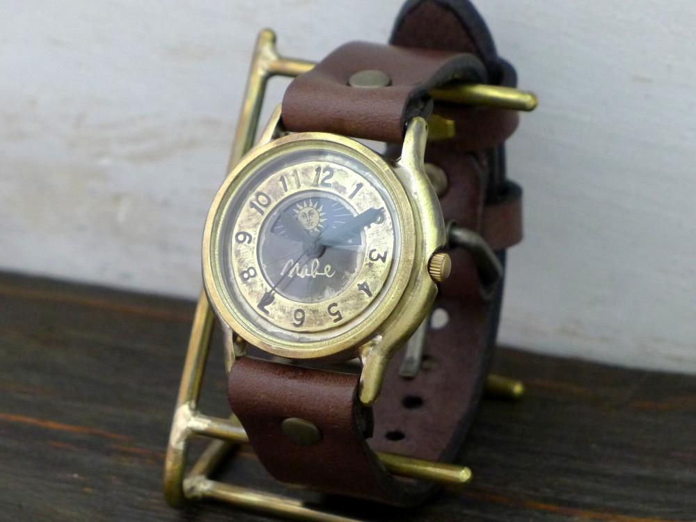 "S-WATCH2-B-S&M" アラビア数字 32mmSun&Moon 手作り腕時計[207S&M アラビア]