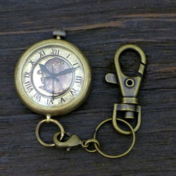 "CrescentMoon懐中-MB" 三日月&星空文字盤 ローマ数字 33mm真鍮懐中 手作り腕時計[379CM] 3枚目の画像