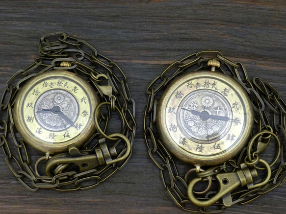 “Wanokoku Kairoku”10 仙硬幣和大錶盤約 44 毫米黃銅小丸袖珍手工手錶 [JUM169] 第7張的照片