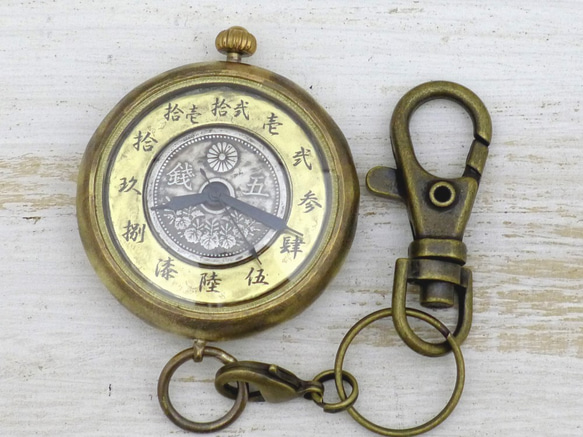 “Wa no Kokukaina”五仙硬幣和大號錶盤約38毫米黃銅小丸口袋手工手錶[JUM170] 第3張的照片