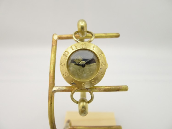 "BrassArmlet3-S&M" 真鍮22mm Sun&Moonバングルタイプ 手作り腕時計[289M-S&M] 2枚目の画像