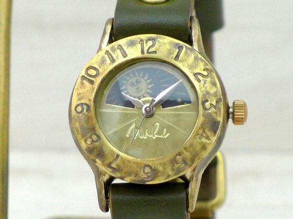 "Strap Lady-B-S&M" Lady's Brass Sun&Moon 手作り腕時計 [289S&M] 4枚目の画像