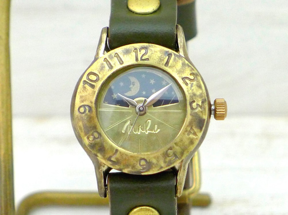 "Strap Lady-B-S&M" Lady's Brass Sun&Moon 手作り腕時計 [289S&M] 5枚目の画像