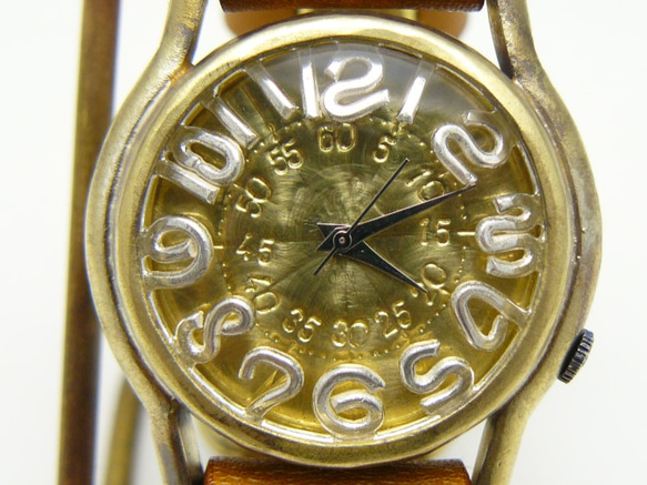 "On Time3-B" SVインデックス 32mmBrass(真鍮) 手作り腕時計 [355 SVインデックス] 4枚目の画像