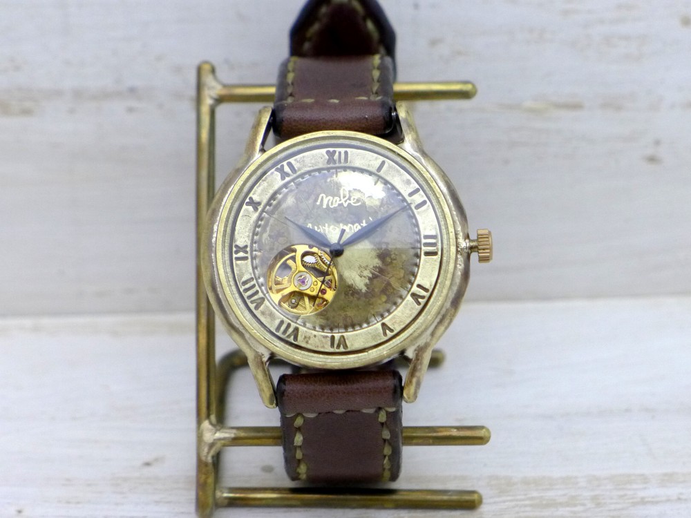 BAM060 自動巻きオープンハート 36mmBrass(真鍮) ローマ数字 手作り腕時計 [BAM060ローマ]