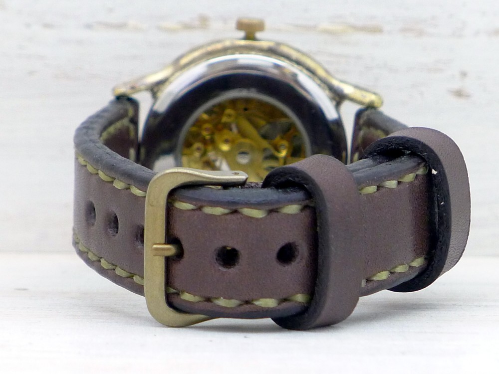 BAM060 自動巻きオープンハート 36mmBrass(真鍮) ローマ数字 手作り腕時計 [BAM060ローマ]