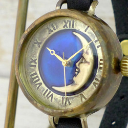 “CrescentMoon4-MB”“Crescent 藍色錶盤羅馬手鍊風格手工腕錶 [366CM4BL] 第1張的照片