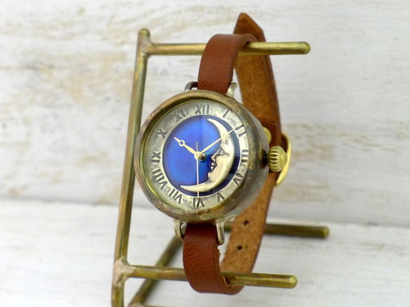 “CrescentMoon4-MB”“Crescent 藍色錶盤羅馬手鍊風格手工腕錶 [366CM4BL] 第3張的照片