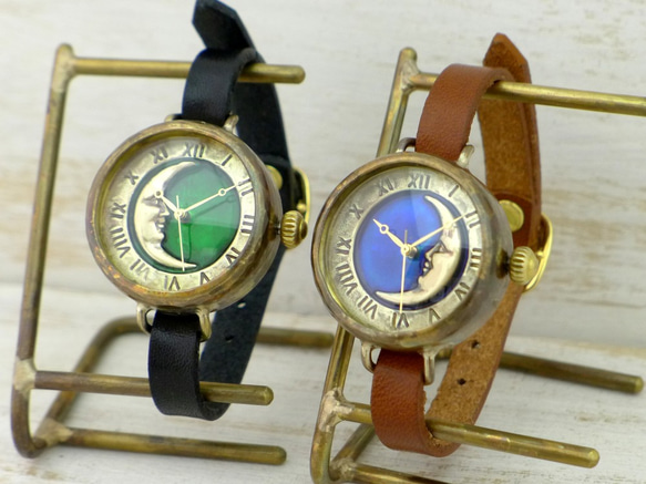 “CrescentMoon4-MB”“新月綠色錶盤手鍊款式手工腕錶 [366CM4GR] 第9張的照片