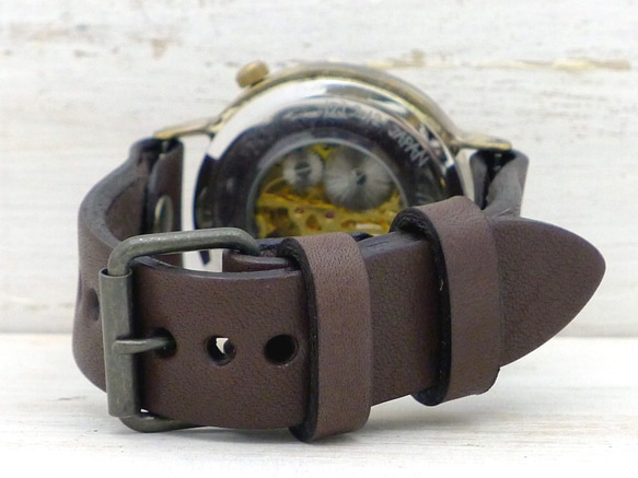 BHW101 手巻きBrass 特大(42mm) オープンハート ローマ数字 手作り腕時計 [BHW101 ローマ] 8枚目の画像