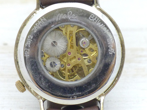 BHW101 手巻きBrass 特大(42mm) オープンハート ローマ数字 手作り腕時計 [BHW101 ローマ] 9枚目の画像