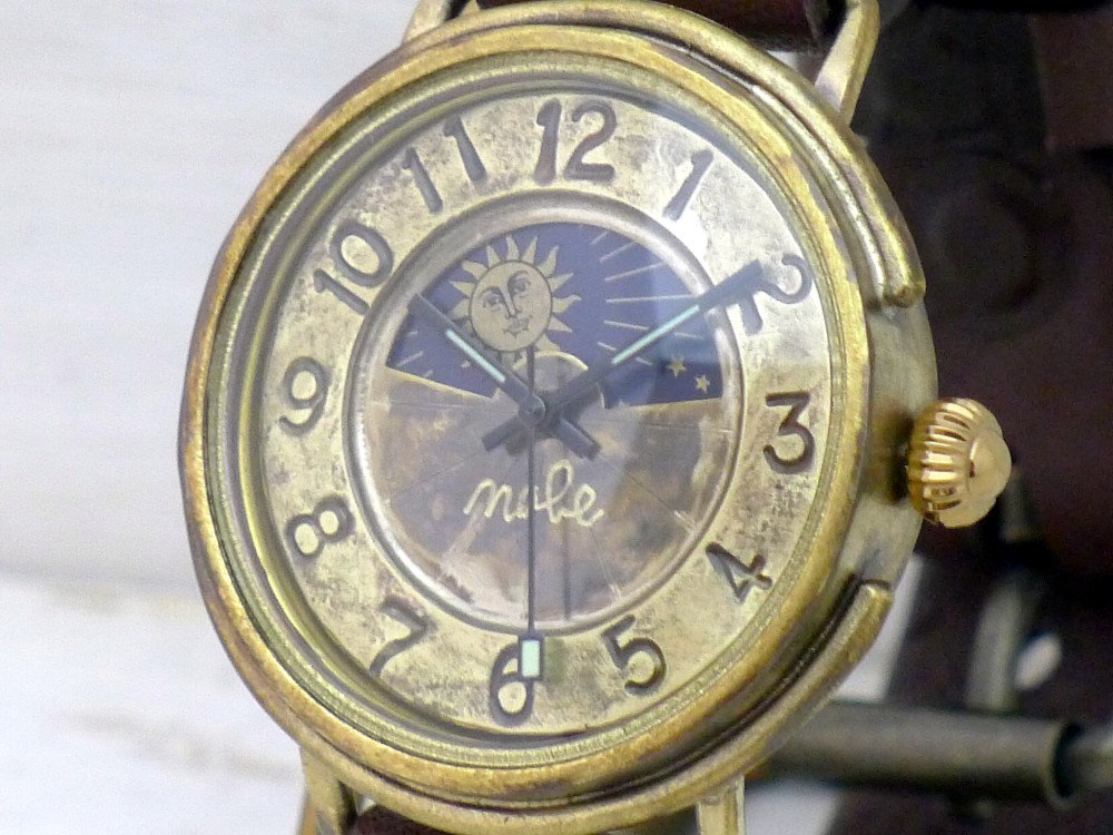 "Big Wheel2-B-S&M" 36mmBrass(真鍮) Sun&Moon 手作り腕時計 [JUM125S&M]