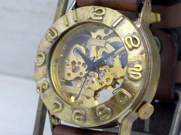 BHW058B2 手巻きBrass 36mm 立体数字ベゼル 手作り腕時計 [BHW058B2] 1枚目の画像